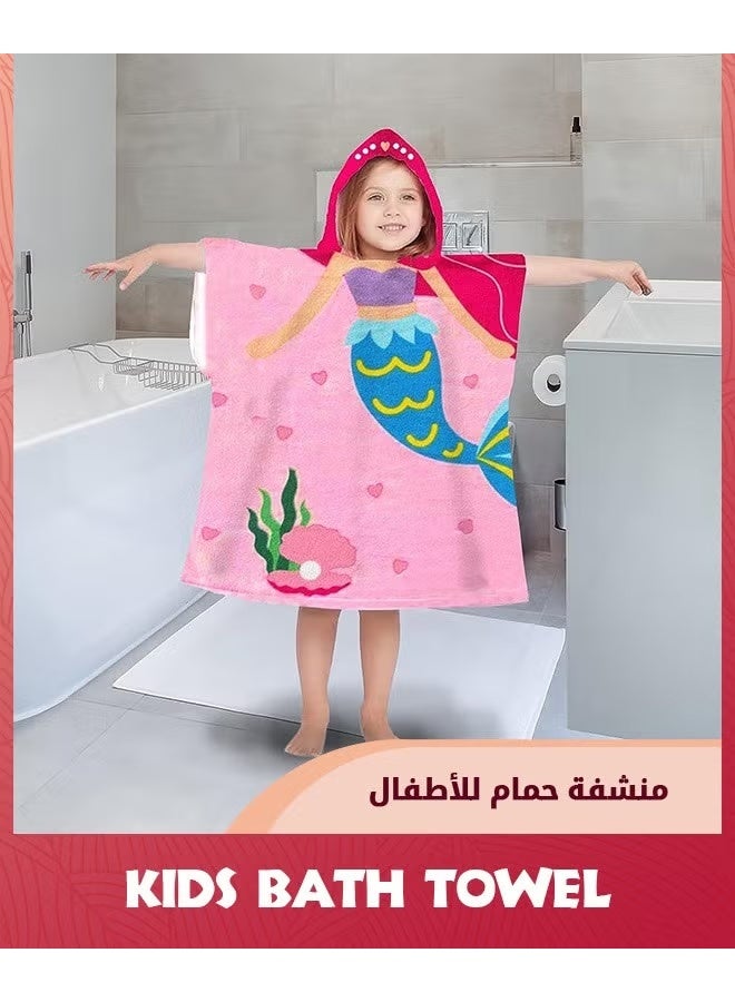 EETU Large Beach Towel For Kids,Super Soft Microfiber Bath Towel With Drawstring Bag,Cute Coverup Swimming Towels,Hooded Baby Bath Towel Poncho, Pool Cape For Baby Boy Girls 3-10 Years,Pink Mermaid - Image 4